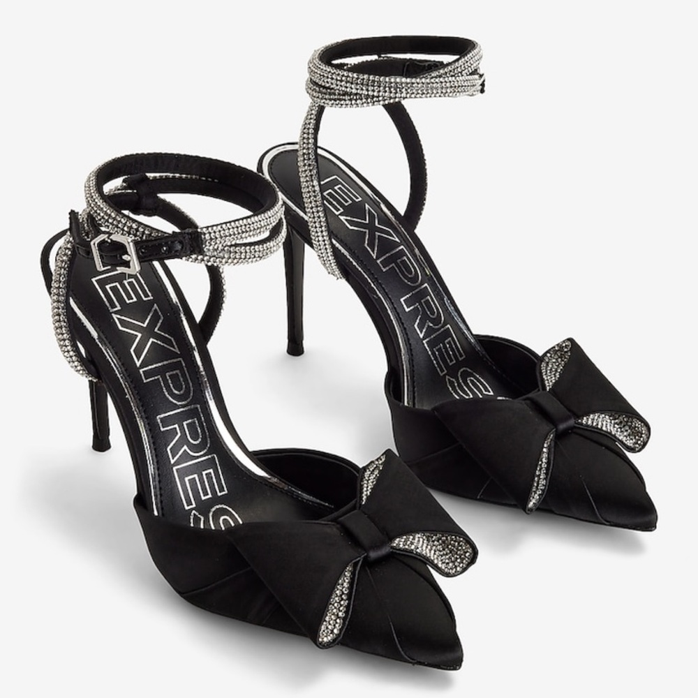 NEW Express Rhinestone Bow Embellished Strap Pumps